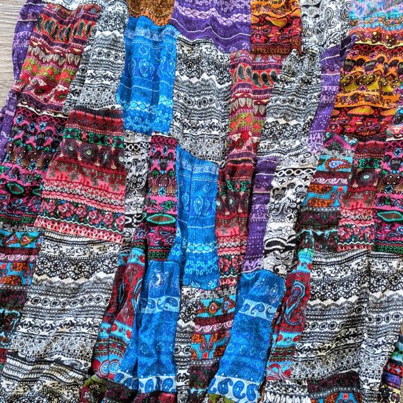 Colorful patchwork boho gypsy vintage maxi skirt - Picture 3 of 7